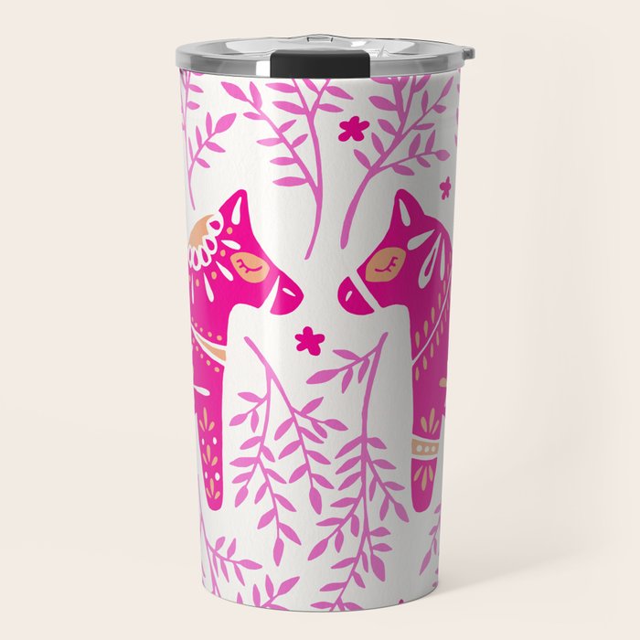 Swedish Dala Horses - Pink Palette Travel Mug Gallery Image 1