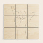 Minimal Line Art Shaka Hand Gesture Wood Wall Art Gallery Image 1