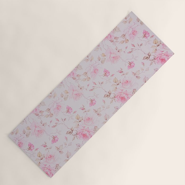 Modern Vintage Blush Pink  Romantic Floral Pattern Yoga Mat Gallery Image 1