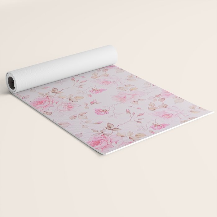Modern Vintage Blush Pink  Romantic Floral Pattern Yoga Mat Gallery Image 2