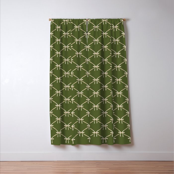 Bows & Ribbons Pattern XXII Dark Olive Green Window Curtain Gallery Image 3