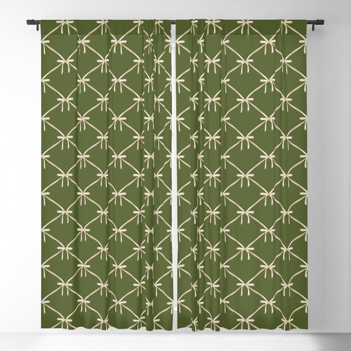Bows & Ribbons Pattern XXII Dark Olive Green Window Curtain Gallery Image 1