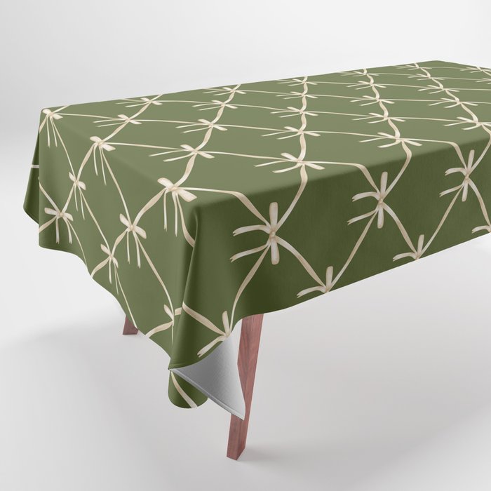 Bows & Ribbons Pattern XXII Dark Olive Green Tablecloth Gallery Image 1