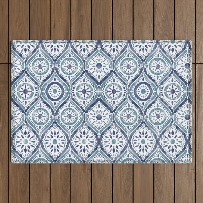 Azure Medallion Motif Outdoor Rug Gallery Image 1