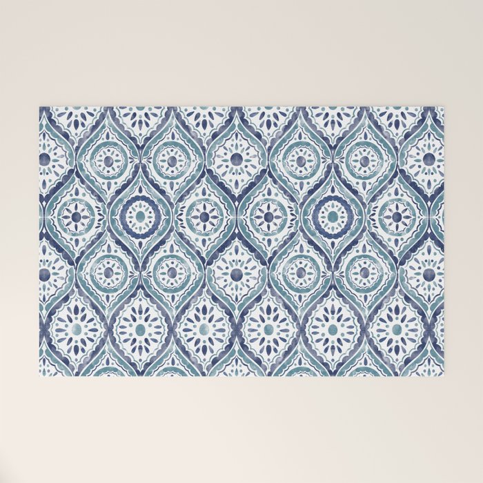 Azure Medallion Motif Welcome Mat Gallery Image 1