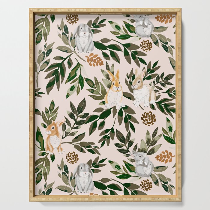 Rabbits in the green forest Serving Tray Gallery Image 1