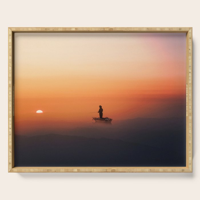 Fishing In The Clouds (Surreal Collage) Serving Tray Gallery Image 1
