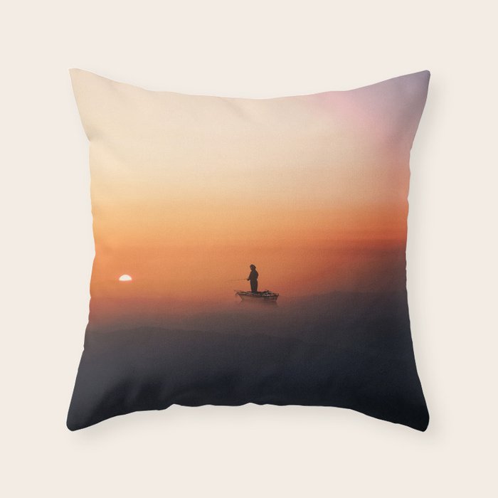 Fishing In The Clouds (Surreal Collage) Throw Pillow Gallery Image 6