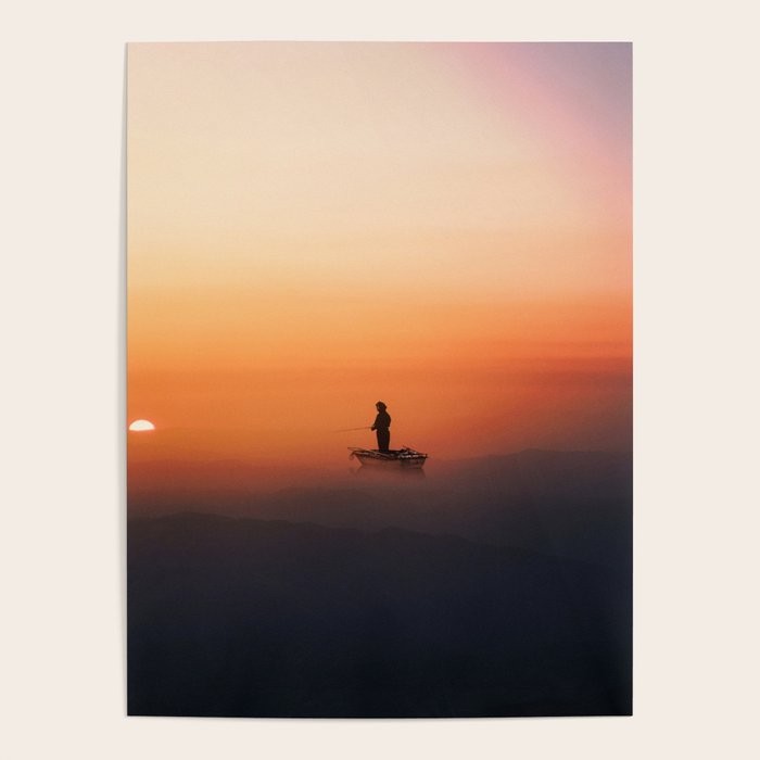 Fishing In The Clouds (Surreal Collage) Poster Gallery Image 1