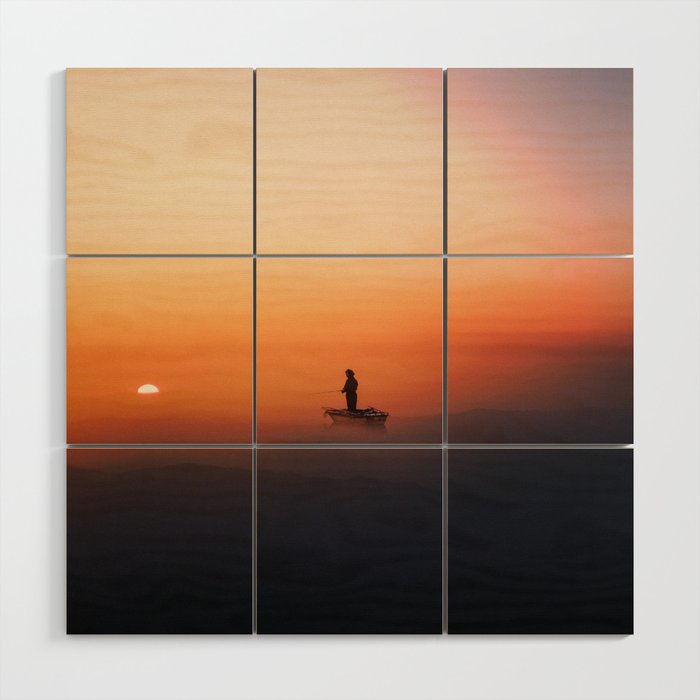 Fishing In The Clouds (Surreal Collage) Wood Wall Art Gallery Image 1