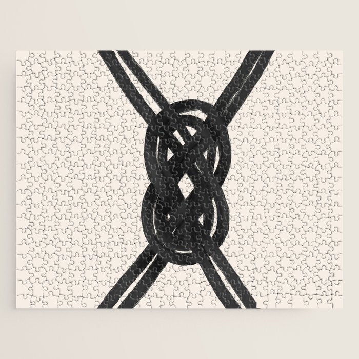 Minimalist Black Knot Abstract on Neutral Background Jigsaw Puzzle Gallery Image 1
