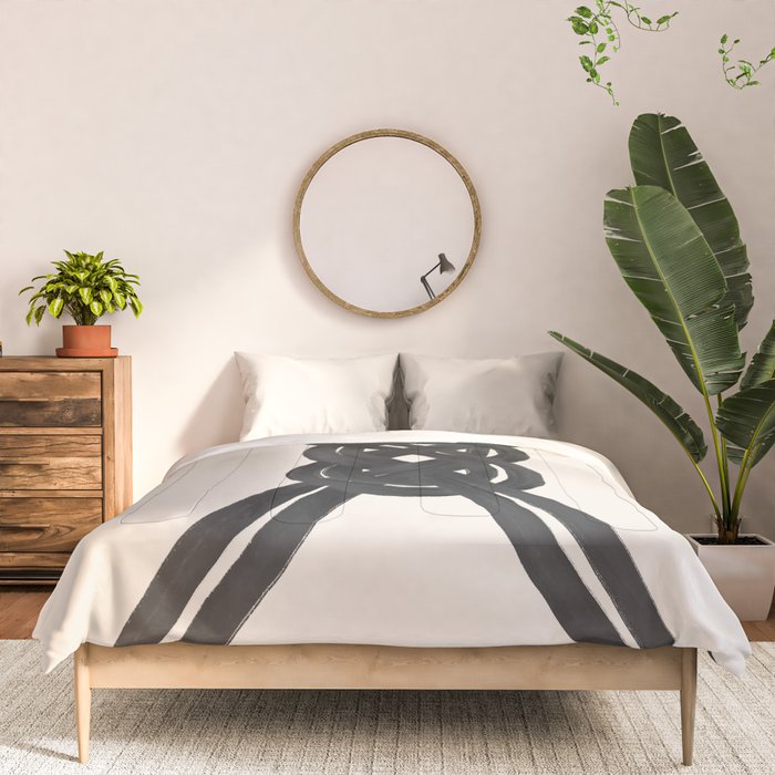 Minimalist Black Knot Abstract on Neutral Background Comforter Gallery Image 3
