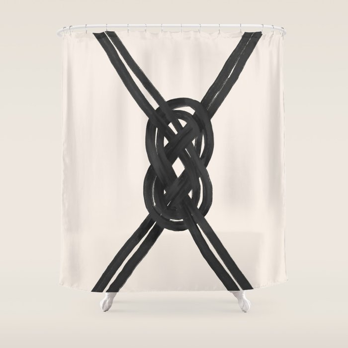 Minimalist Black Knot Abstract on Neutral Background Shower Curtain Gallery Image 1