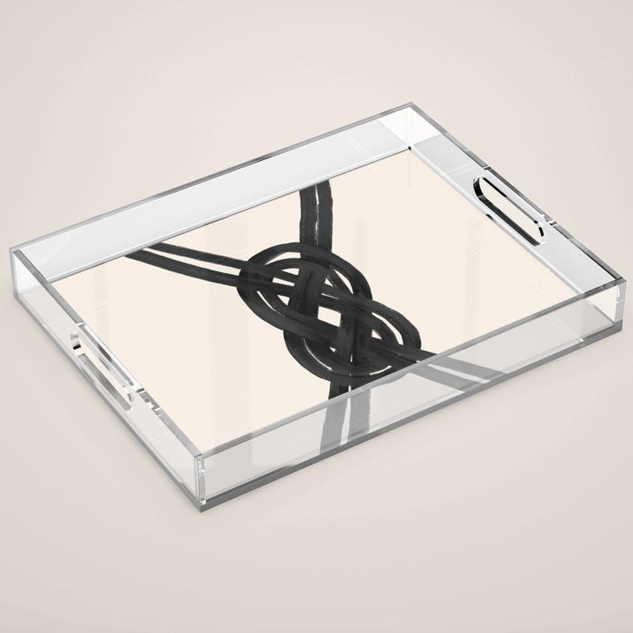 Minimalist Black Knot Abstract on Neutral Background Acrylic Tray Gallery Image 1