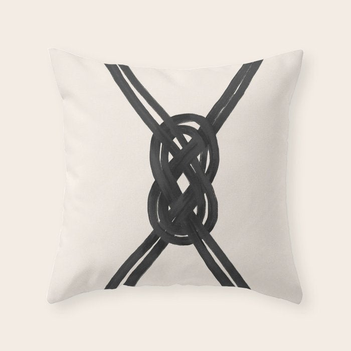 Minimalist Black Knot Abstract on Neutral Background Throw Pillow Gallery Image 1