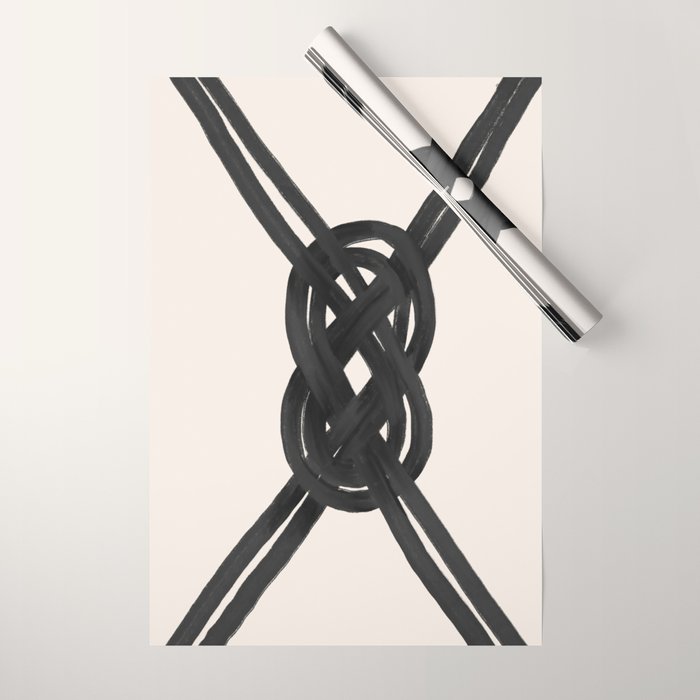 Minimalist Black Knot Abstract on Neutral Background Wrapping Paper Gallery Image 1