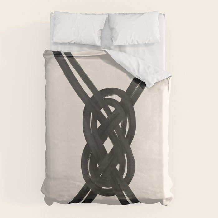 Minimalist Black Knot Abstract on Neutral Background Duvet Cover Gallery Image 1