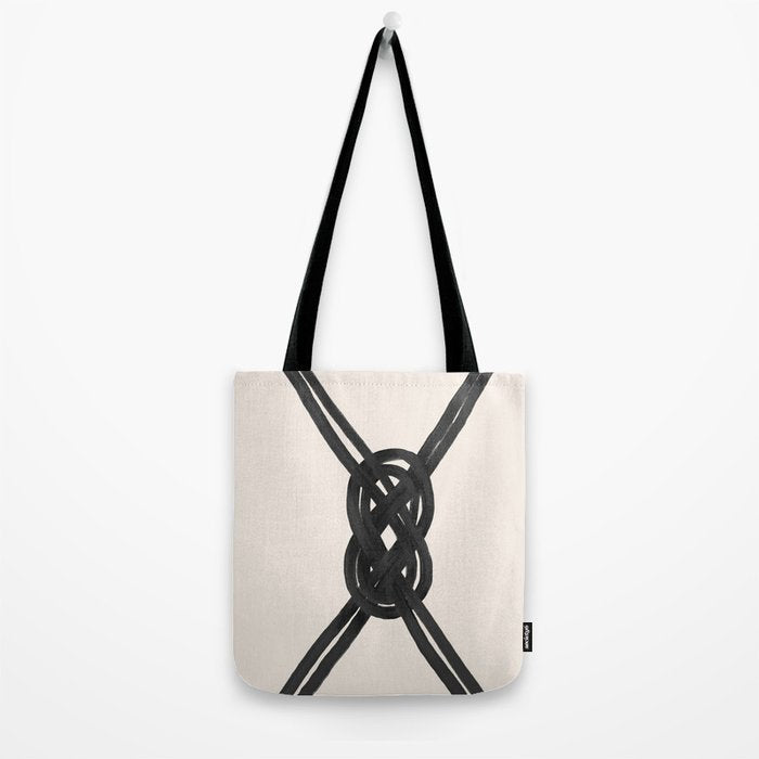 Minimalist Black Knot Abstract on Neutral Background Tote Bag Gallery Image 2