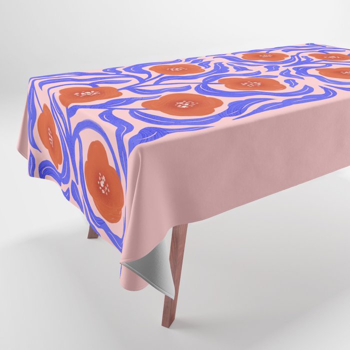 Bold Red Flowers And Blue Leaves Tablecloth Gallery Image 1