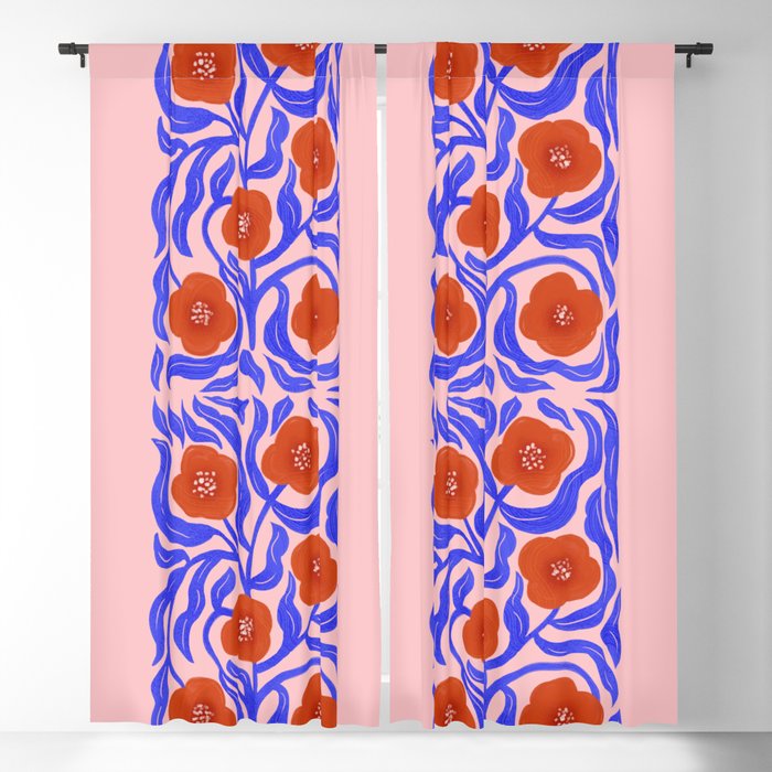 Bold Red Flowers And Blue Leaves Window Curtain Gallery Image 1