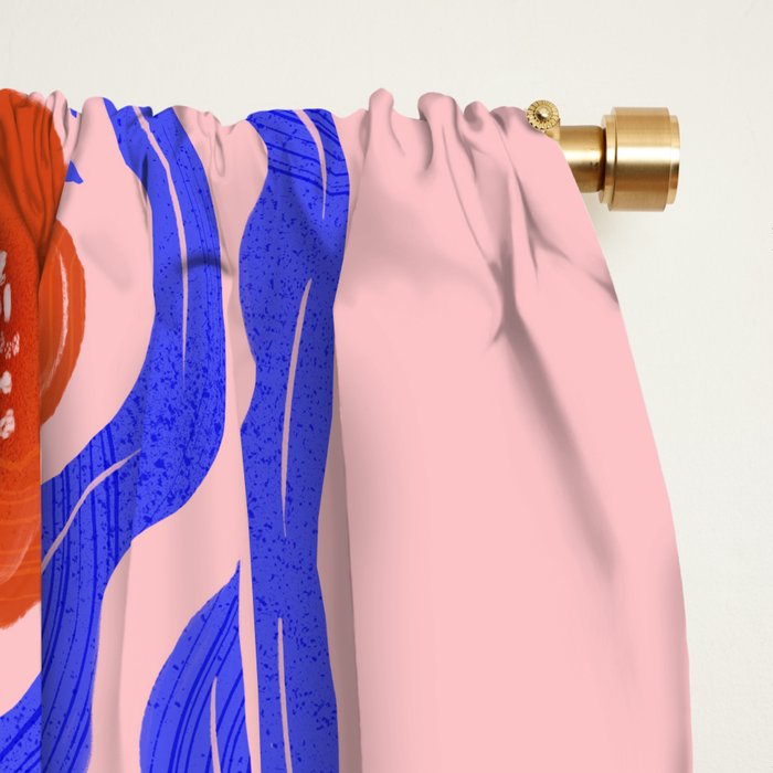 Bold Red Flowers And Blue Leaves Window Curtain Gallery Image 2