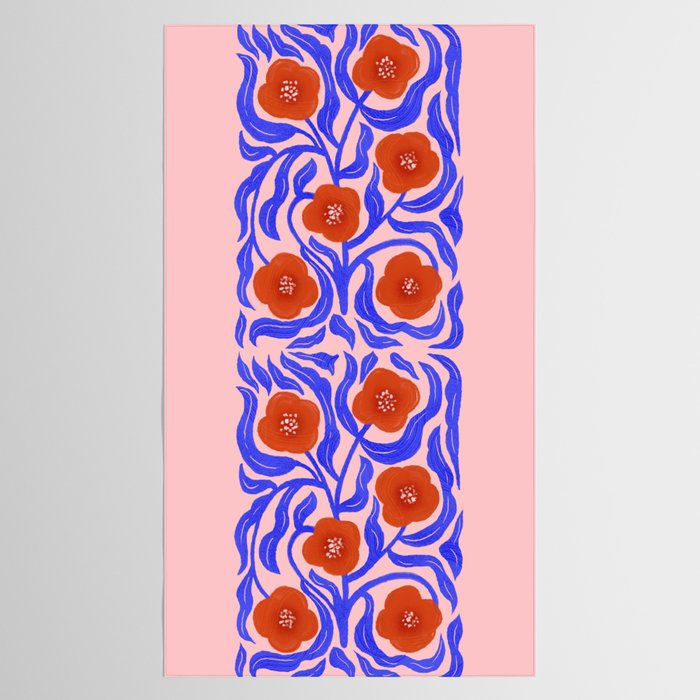 Bold Red Flowers And Blue Leaves Tablecloth Gallery Image 2