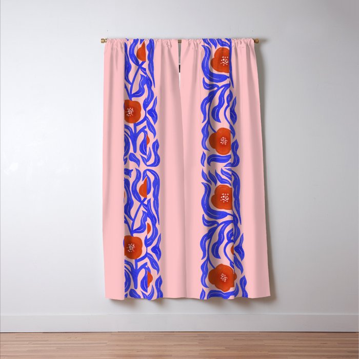 Bold Red Flowers And Blue Leaves Window Curtain Gallery Image 3