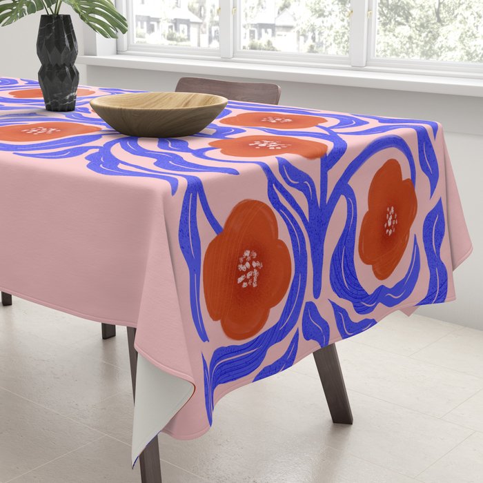Bold Red Flowers And Blue Leaves Tablecloth Gallery Image 3