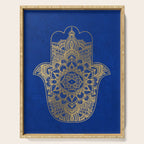 golden hamsa fatma hand and mandala on classic blue Serving Tray Gallery Image 1