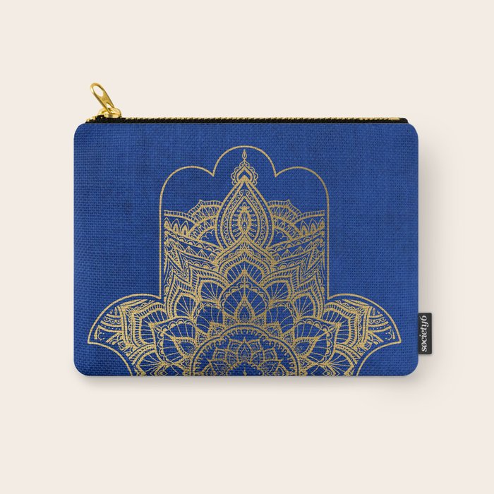 golden hamsa fatma hand and mandala on classic blue Carry All Pouch Gallery Image 1