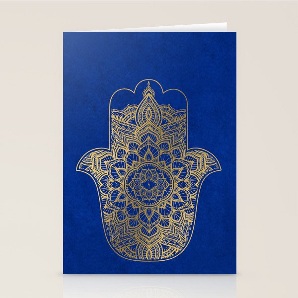 golden hamsa fatma hand and mandala on classic blue Stationery Card Gallery Image 2