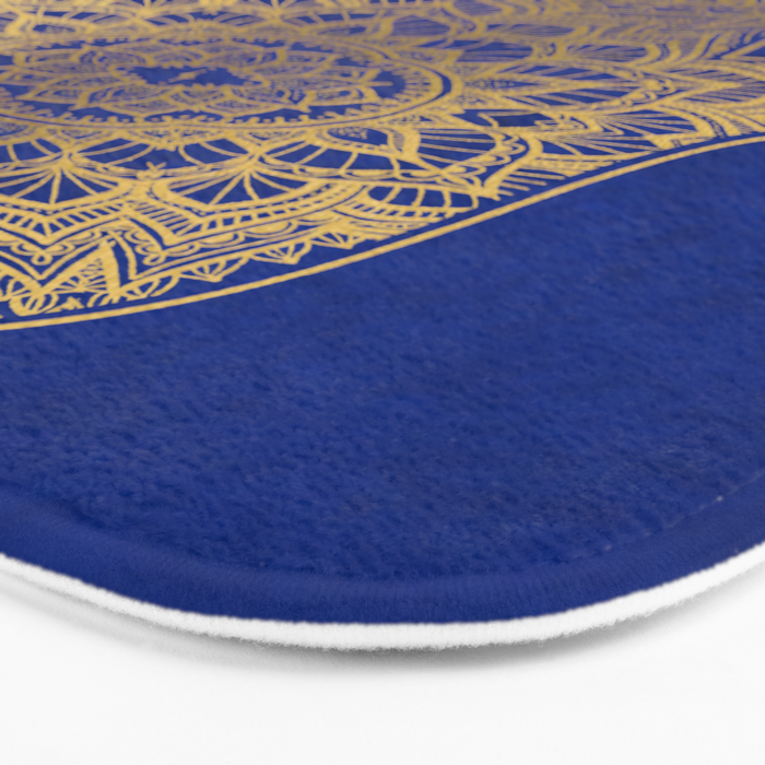 golden hamsa fatma hand and mandala on classic blue Bath Mat Gallery Image 3