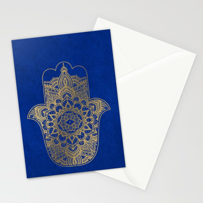 golden hamsa fatma hand and mandala on classic blue Stationery Card Gallery Image 2