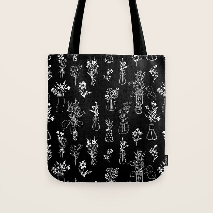 Wildflowers and vases in dark background Tote Bag Gallery Image 1