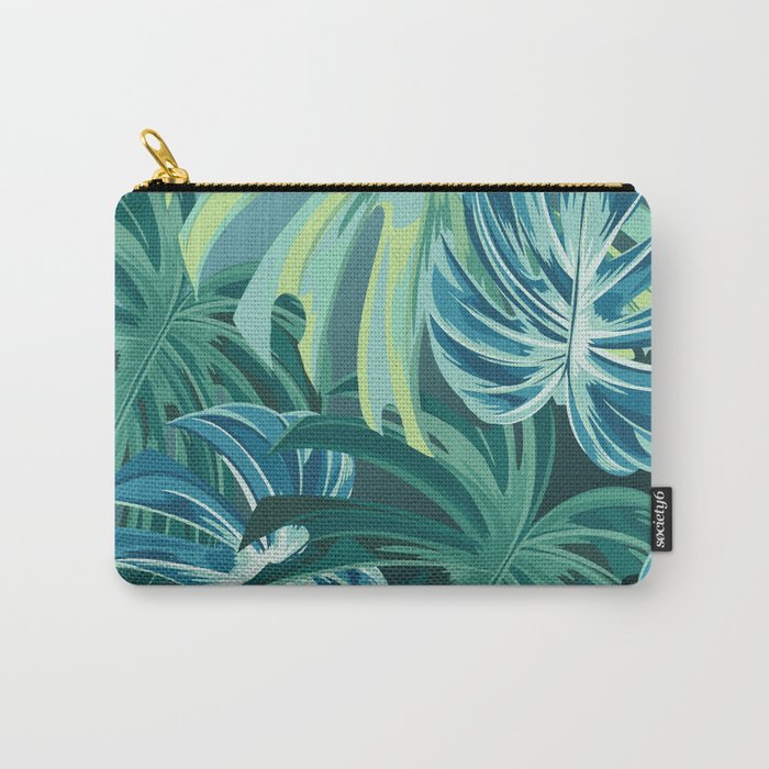 Tropical Monstera Palm Leaves on Teal Carry All Pouch Gallery Image 1