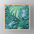 Tropical Monstera Palm Leaves on Teal Mini Art Print Gallery Image 1