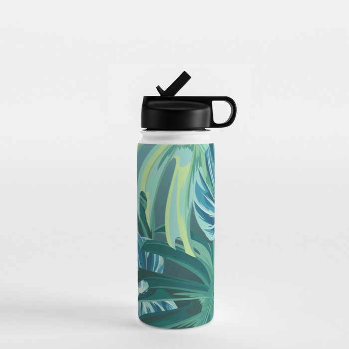 Tropical Monstera Palm Leaves on Teal Water Bottle Gallery Image 1