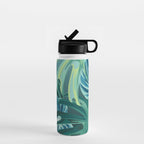 Tropical Monstera Palm Leaves on Teal Water Bottle Gallery Image 1