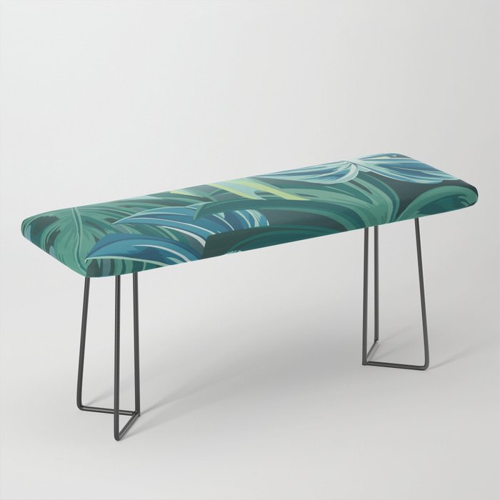 Tropical Monstera Palm Leaves on Teal Bench Gallery Image 1