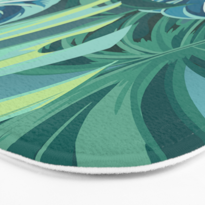 Tropical Monstera Palm Leaves on Teal Bath Mat Gallery Image 3