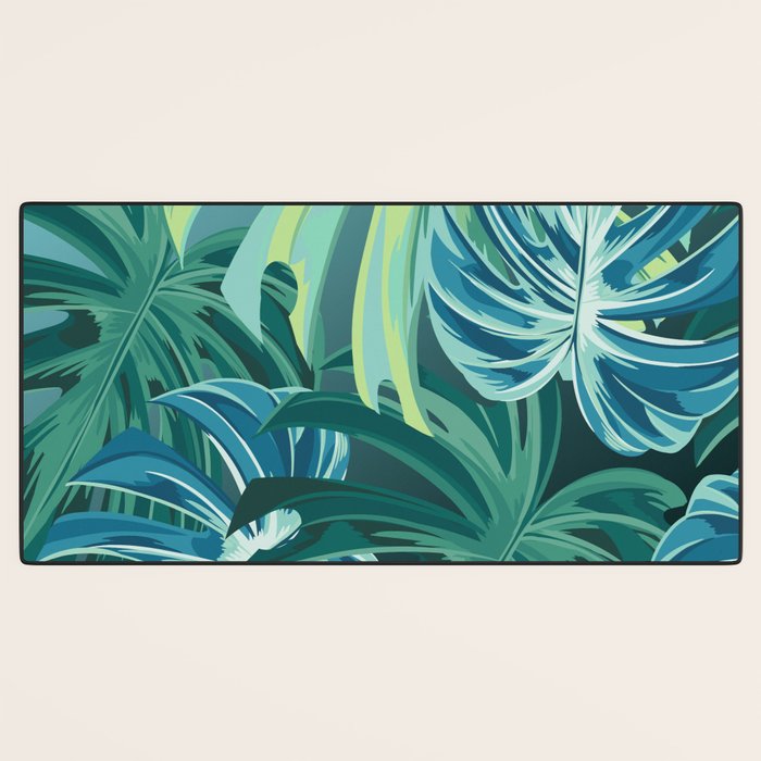 Tropical Monstera Palm Leaves on Teal Desk Mat Gallery Image 3