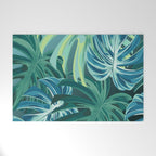 Tropical Monstera Palm Leaves on Teal Welcome Mat Gallery Image 1