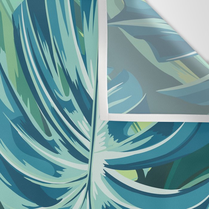 Tropical Monstera Palm Leaves on Teal Wall Tapestry Gallery Image 3