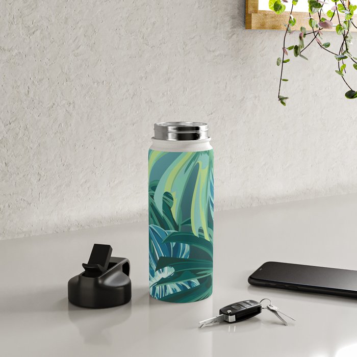 Tropical Monstera Palm Leaves on Teal Water Bottle Gallery Image 4
