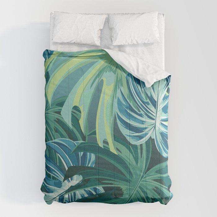 Tropical Monstera Palm Leaves on Teal Comforter Gallery Image 6