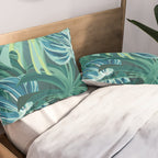Tropical Monstera Palm Leaves on Teal Pillow Sham Gallery Image 2