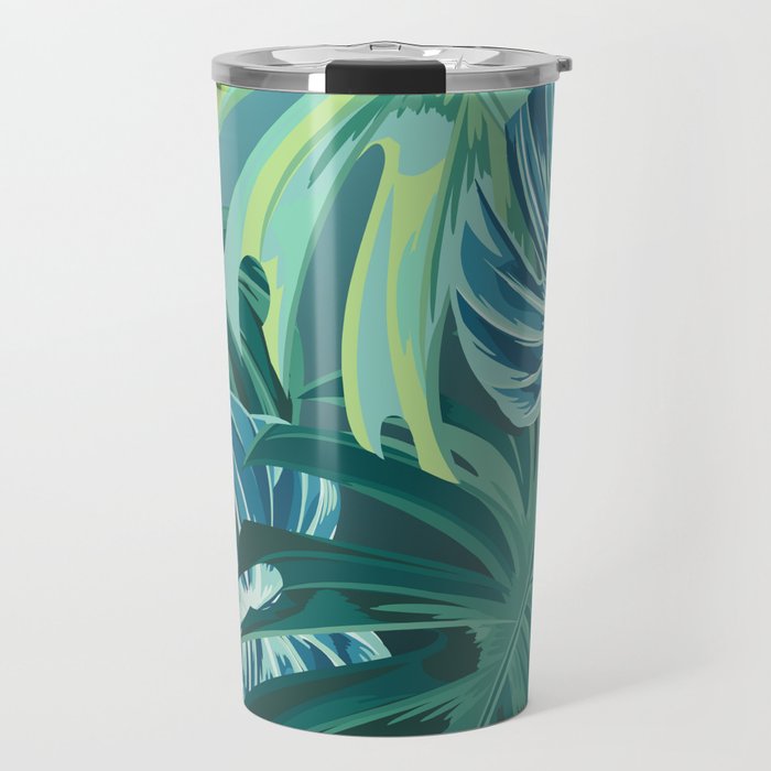 Tropical Monstera Palm Leaves on Teal Travel Mug Gallery Image 1