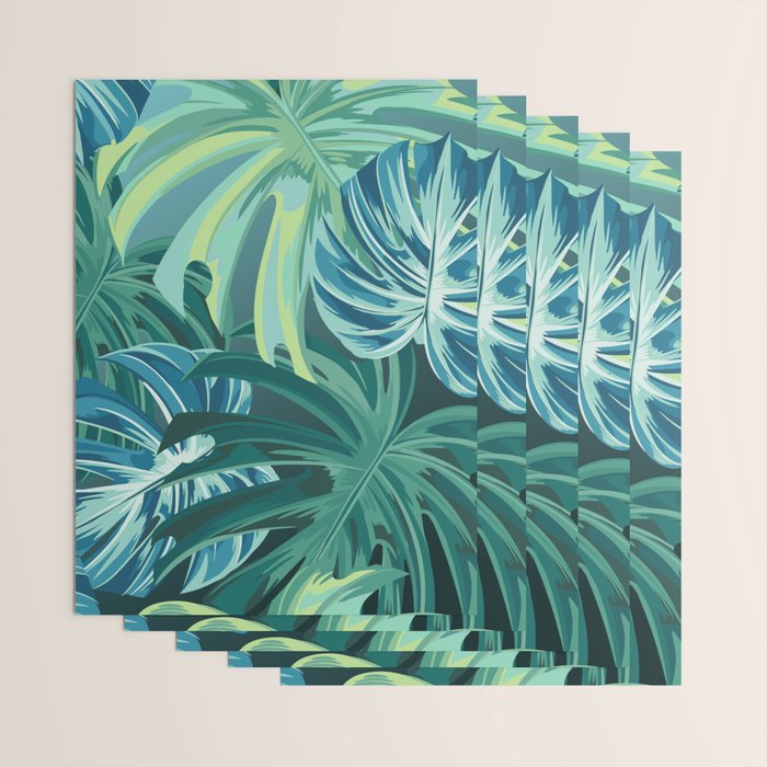 Tropical Monstera Palm Leaves on Teal Wrapping Paper Gallery Image 3
