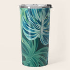 Tropical Monstera Palm Leaves on Teal Travel Mug Gallery Image 2