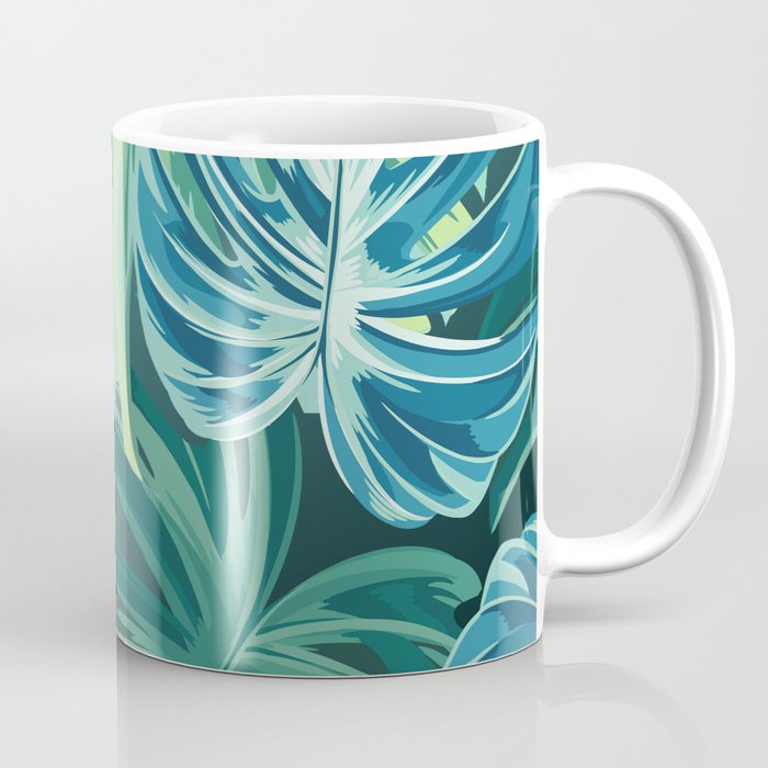 Tropical Monstera Palm Leaves on Teal Coffee Mug Gallery Image 1